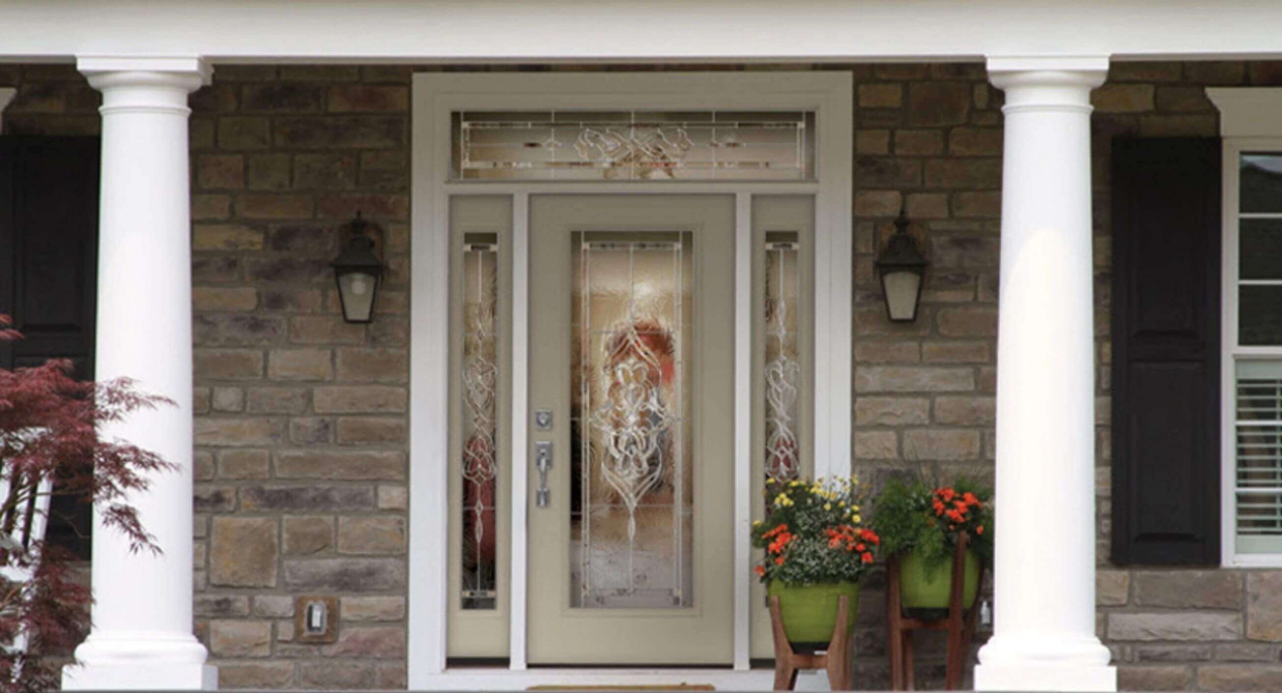 Exterior door with glass panels