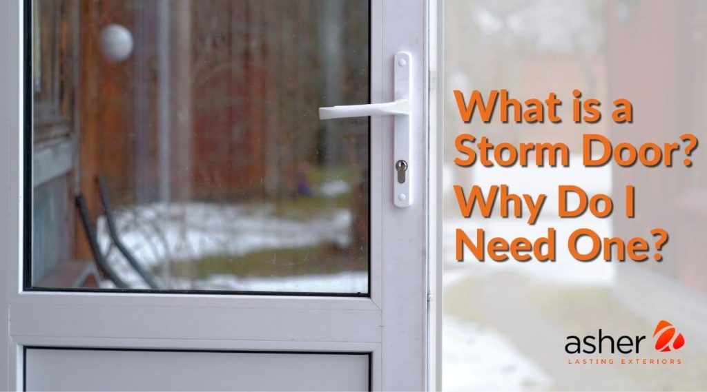 Close up of storm door on a winter day