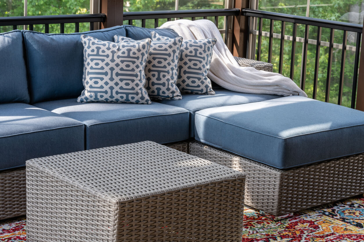 sectional couch on a deck