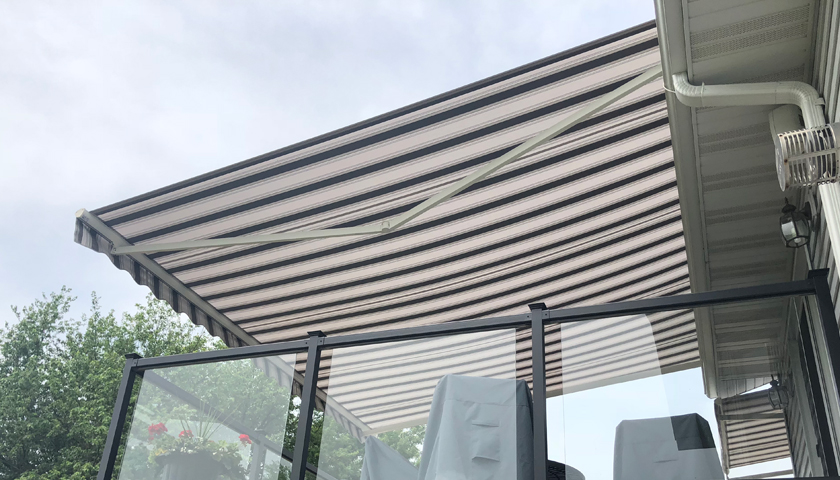 an awning on a deck