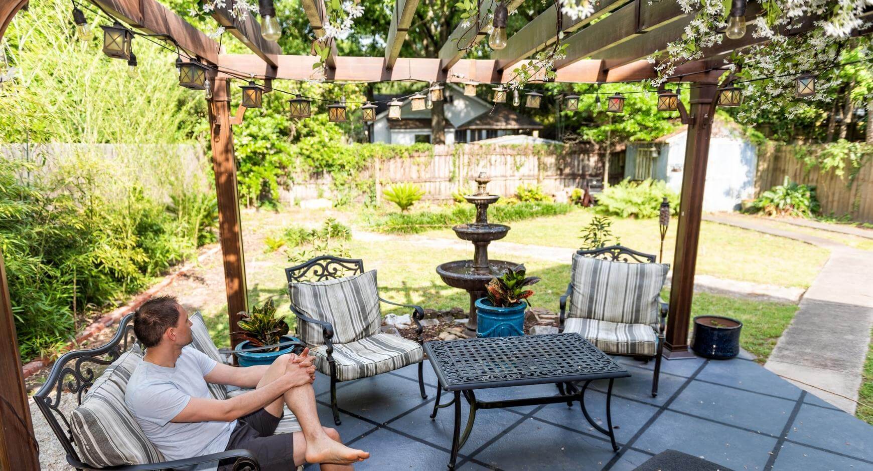 patio next to water feature