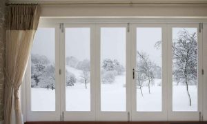 insulated glass patio doors during cold and snowy weather