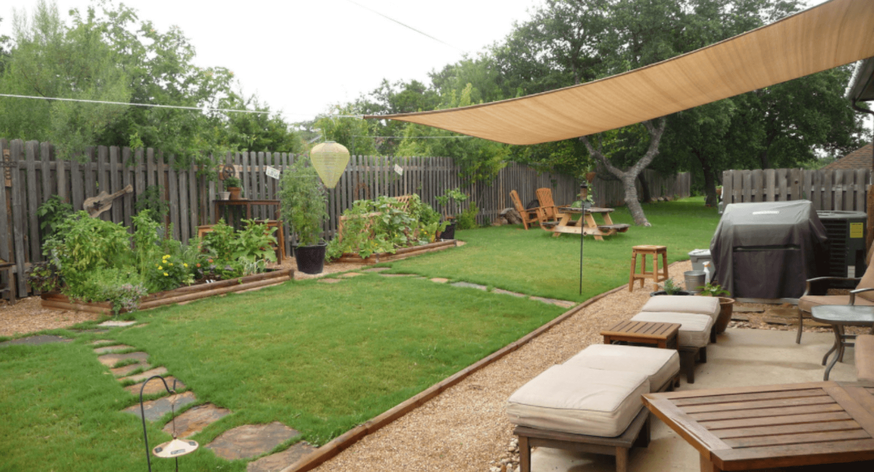 Shade sail covering a patio