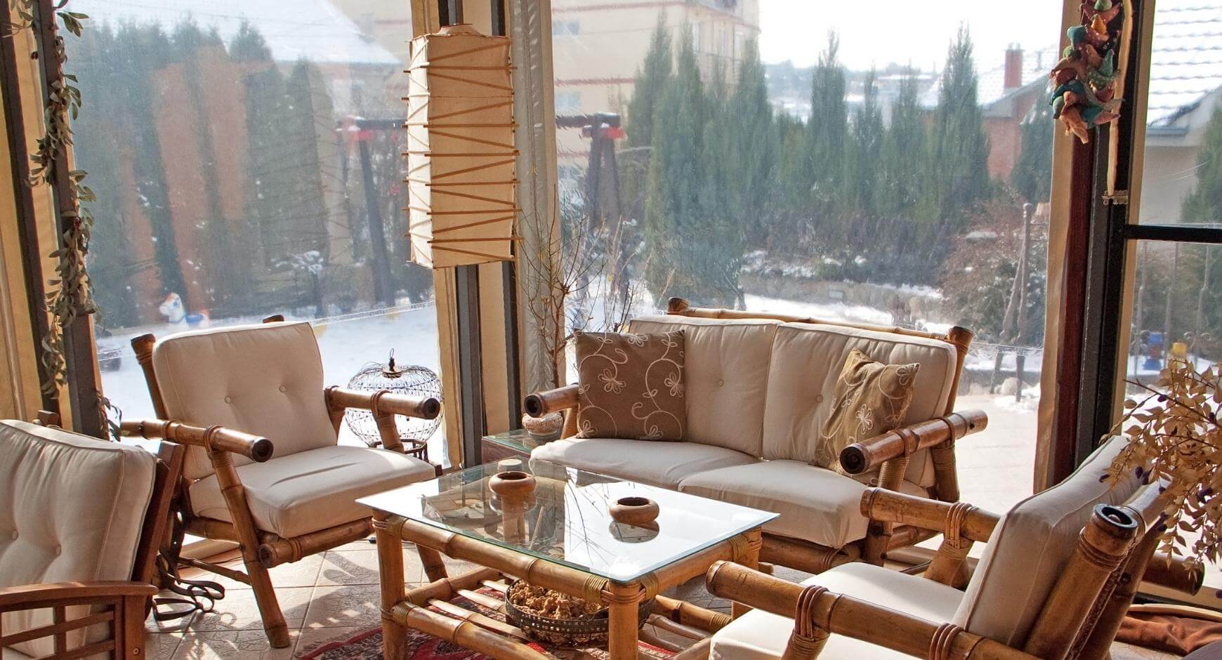 wood and paper textured sunroom