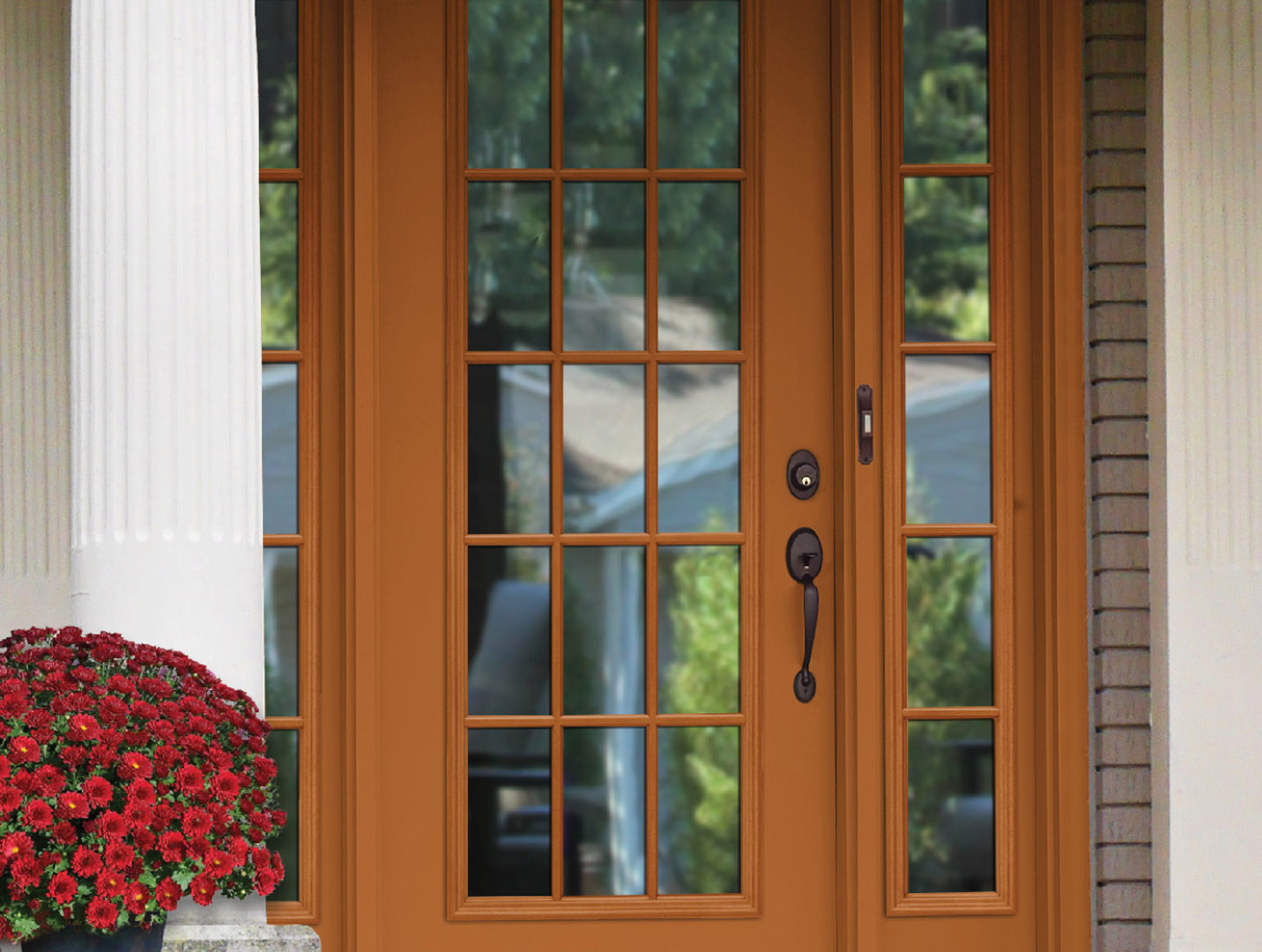 burnt orange front entry door to a house