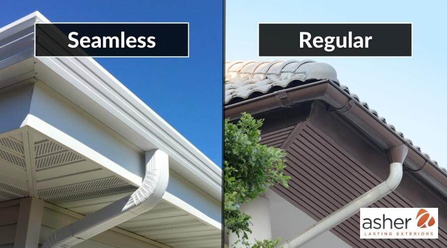 a side-by-side comparison of seamless gutters and regular gutters