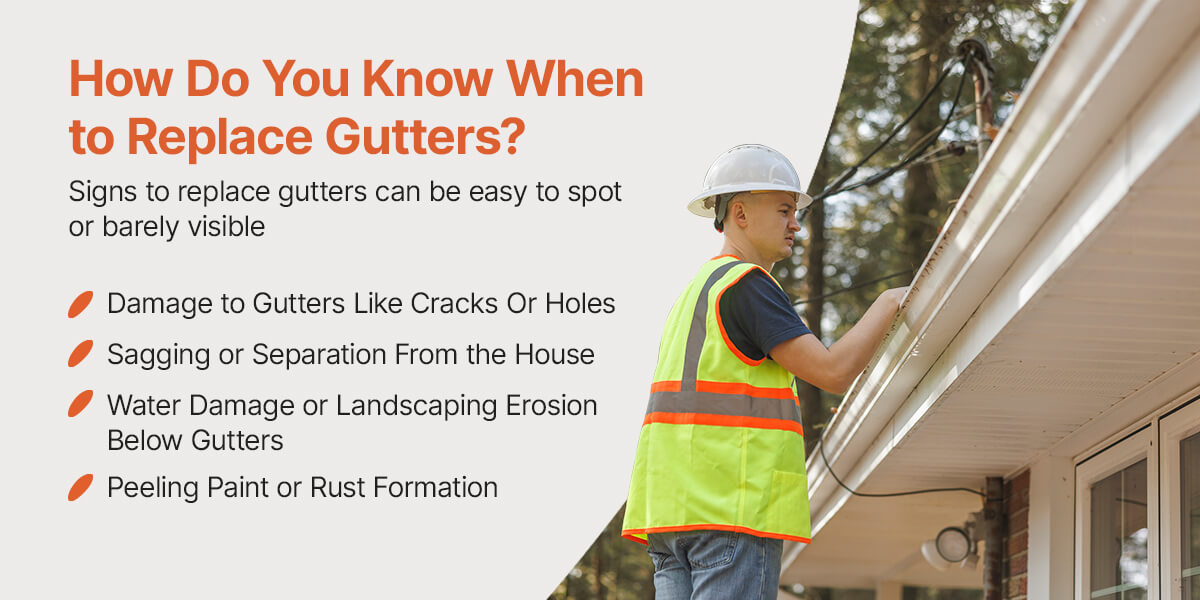 easy to spot and barely visible signs to replace gutters