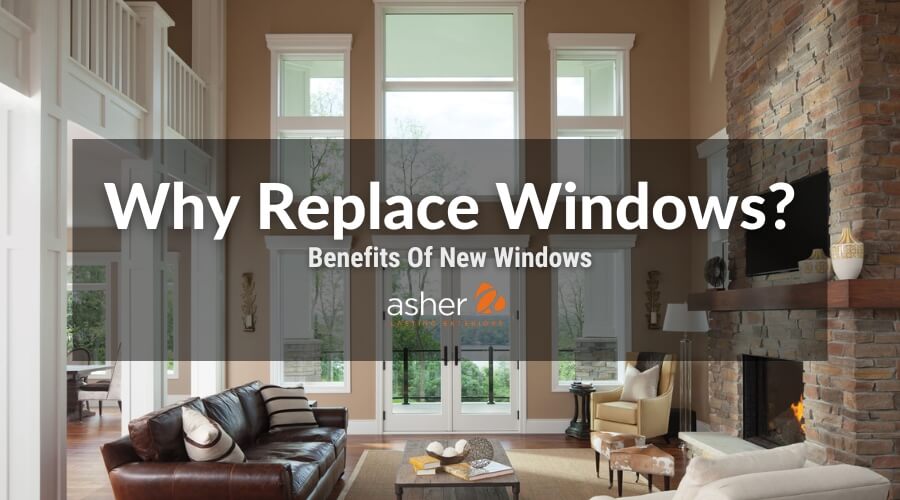 a living room with large windows that were replaced by Asher Lasting Exteriors